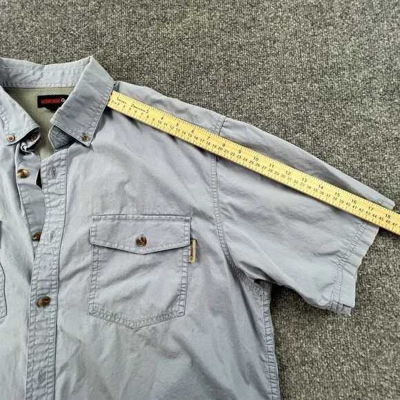 Wolverine Mens XL Short Sleeve Button Down Shirt Light Blue Cotton Vented Back - Picture 3 of 7